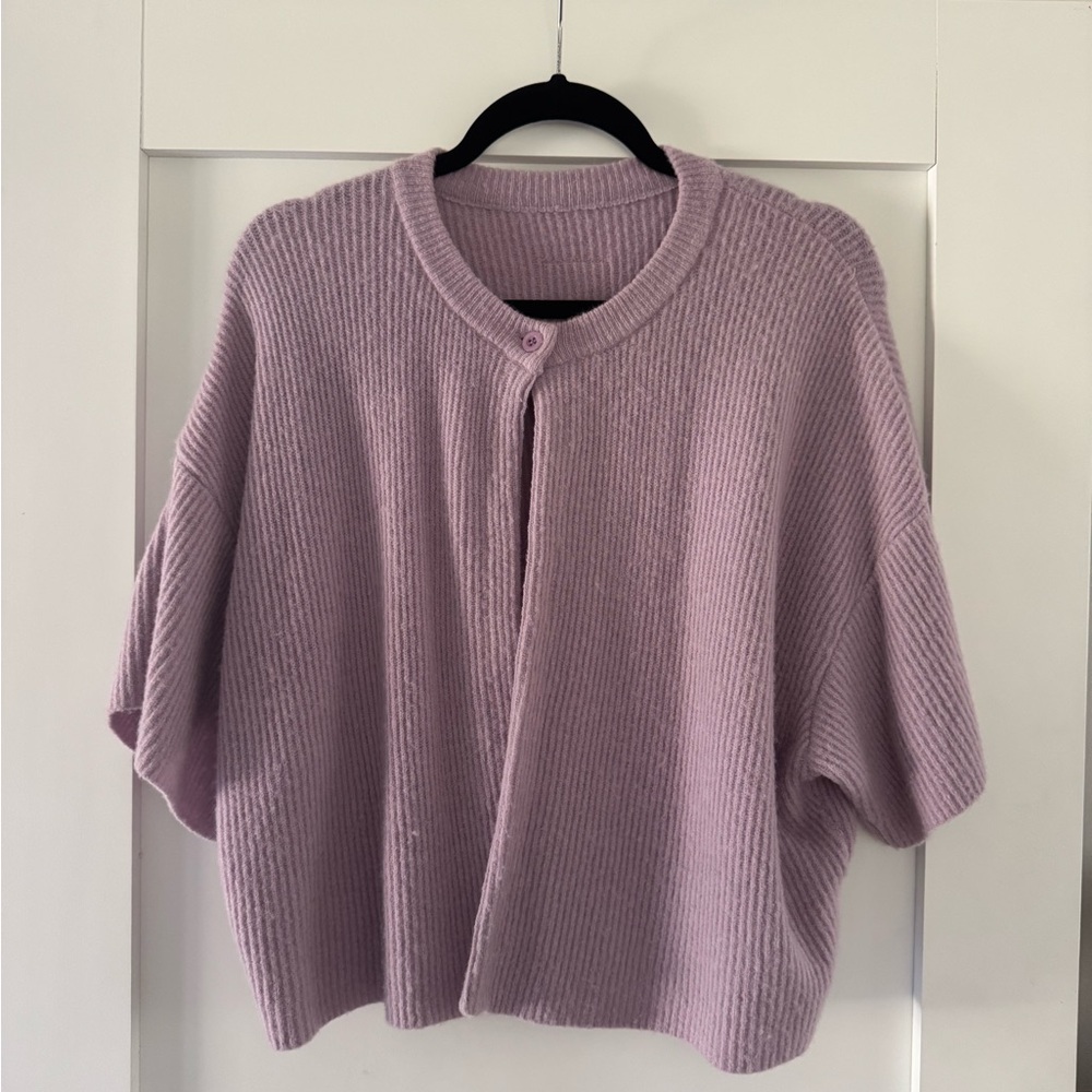 Daily Drills Lilac Ribbed Short-Sleeve Cardigan
